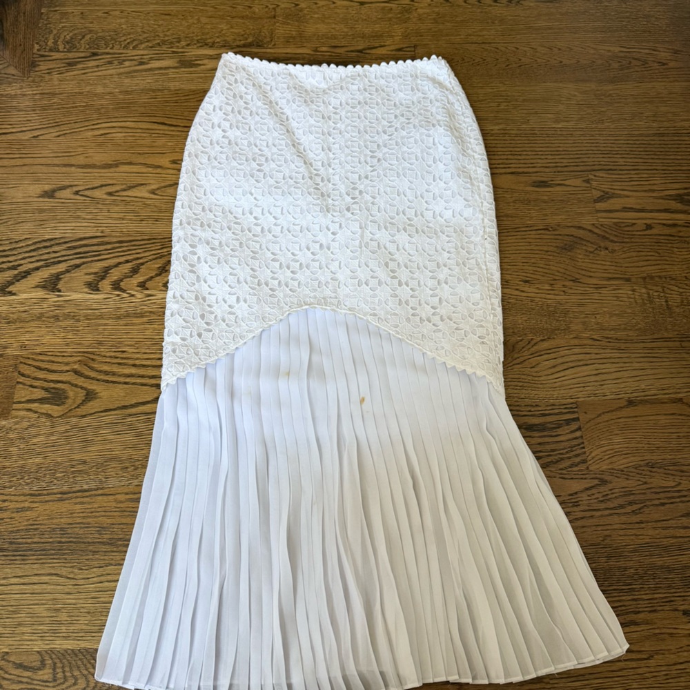 White Lace & Pleated Midi Skirt — Elegant Women's Skirt